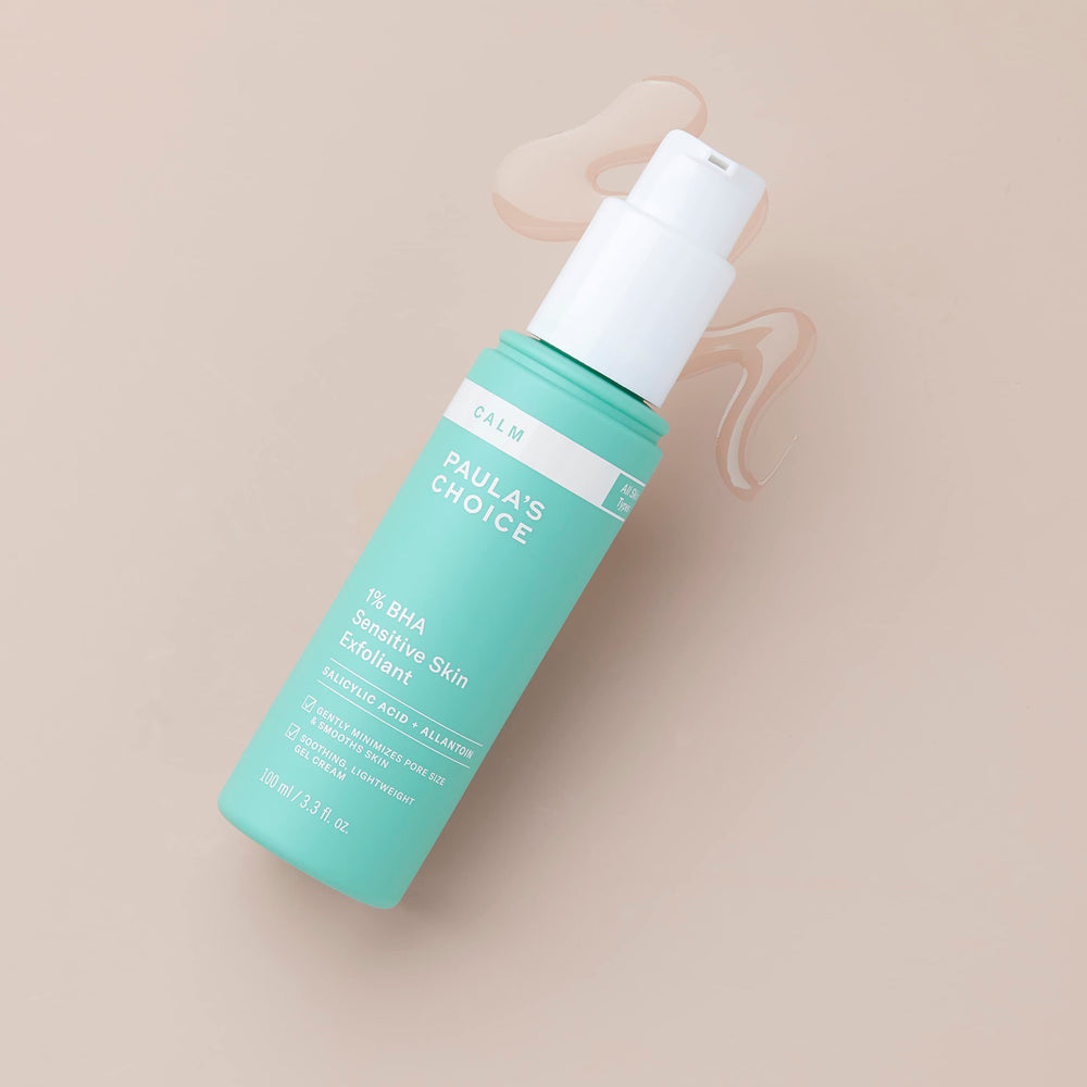 Rosacea-prone skin use depicted with Paula's Choice CALM 1% BHA exfoliant.