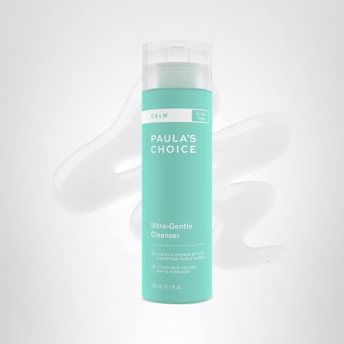 Paula's Choice CALM cleanser close-up shows silky lather for hydrated skin finish.