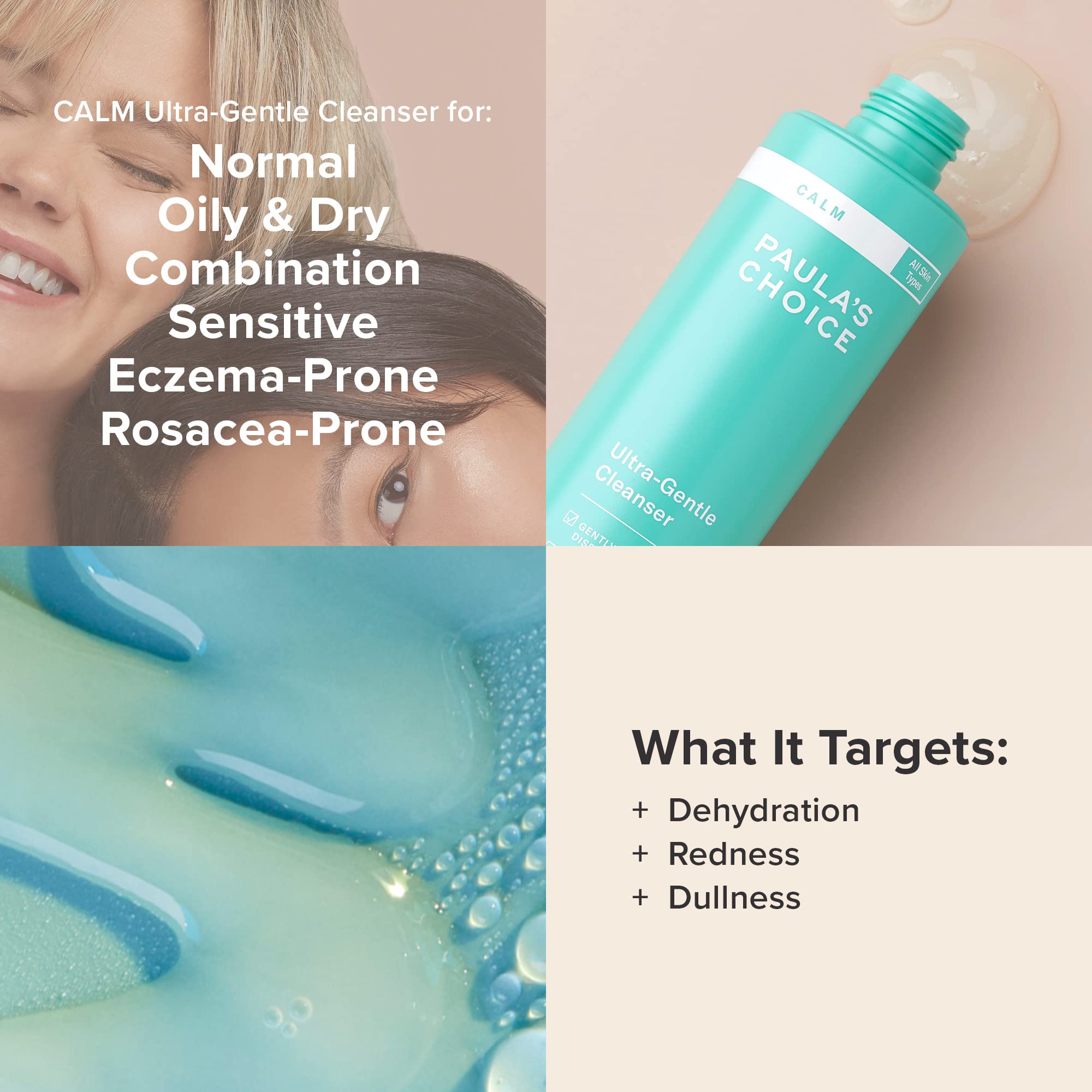 Paula's Choice CALM fragrance-free formula supports sensitive, rosacea-prone skin during daily wash.