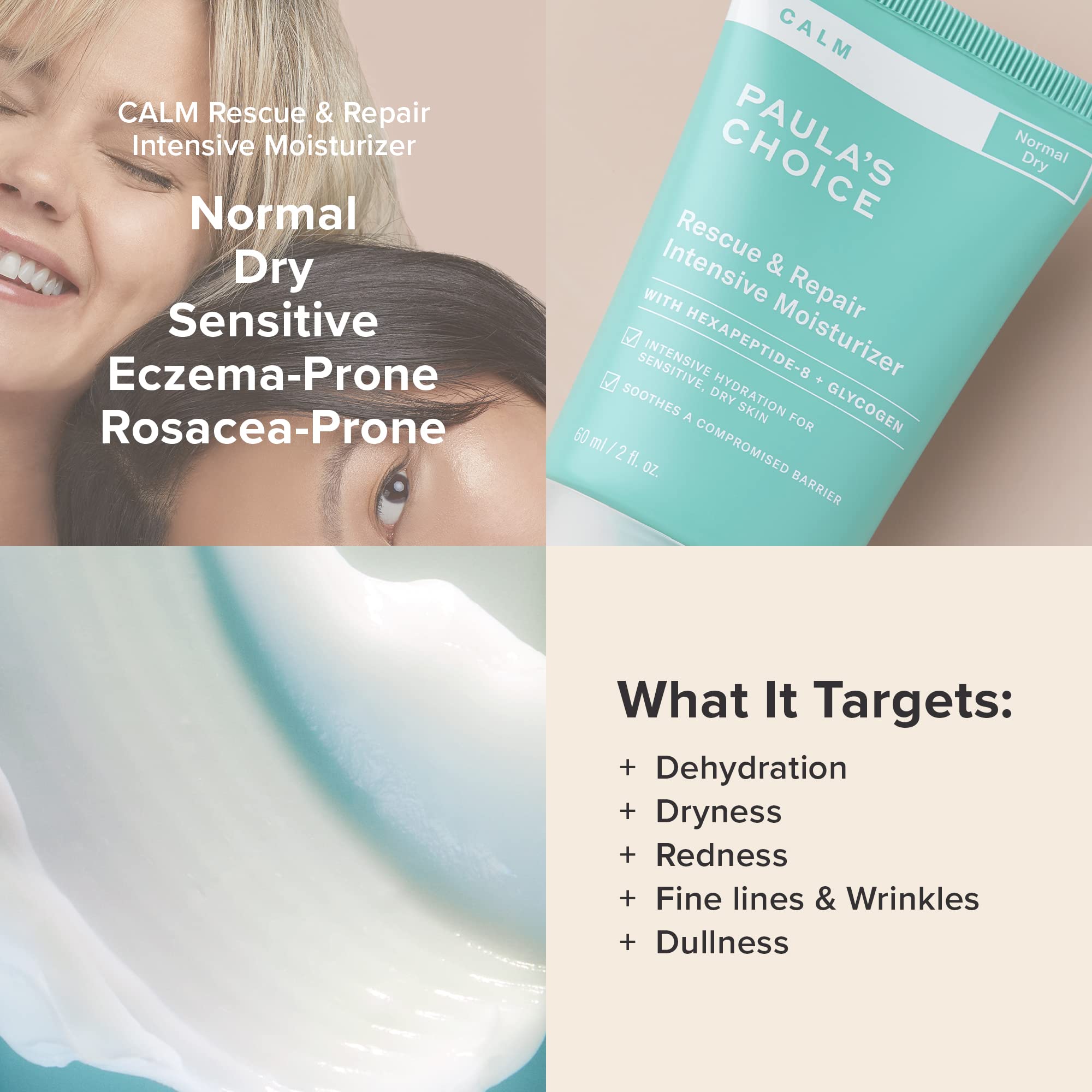 Paula's Choice Calm Intensive bottle and label emphasize antioxidant-rich, calming care