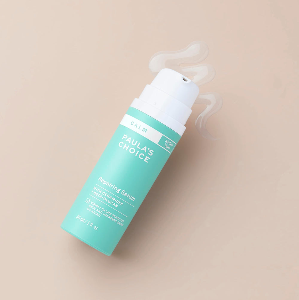 Paula's Choice Calm Serum on rosacea-prone skin demonstrates gentle formula.