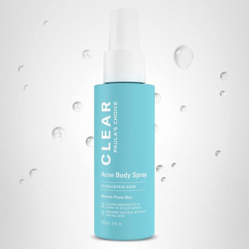 Paula's Choice CLEAR back & body spray label close-up showing alcohol-free formula.