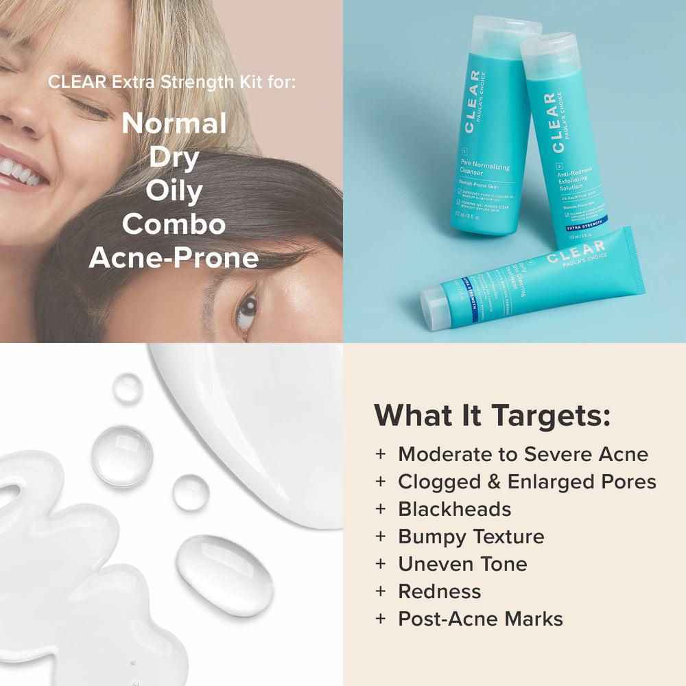 Paula's Choice CLEAR kit step-guide-graphic demonstrates a simple 3-step routine.