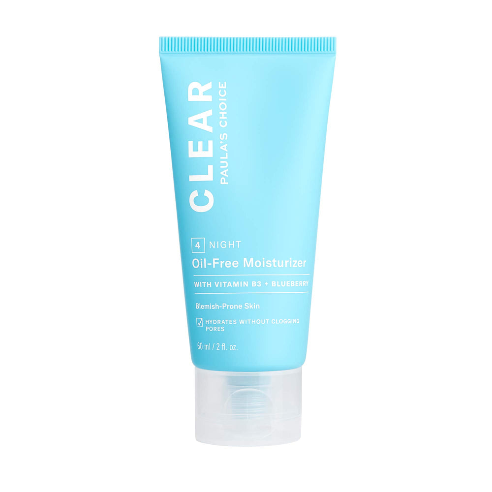 Paula's Choice CLEAR Oil-Free Moisturizer bottle close-up for acne-prone skin