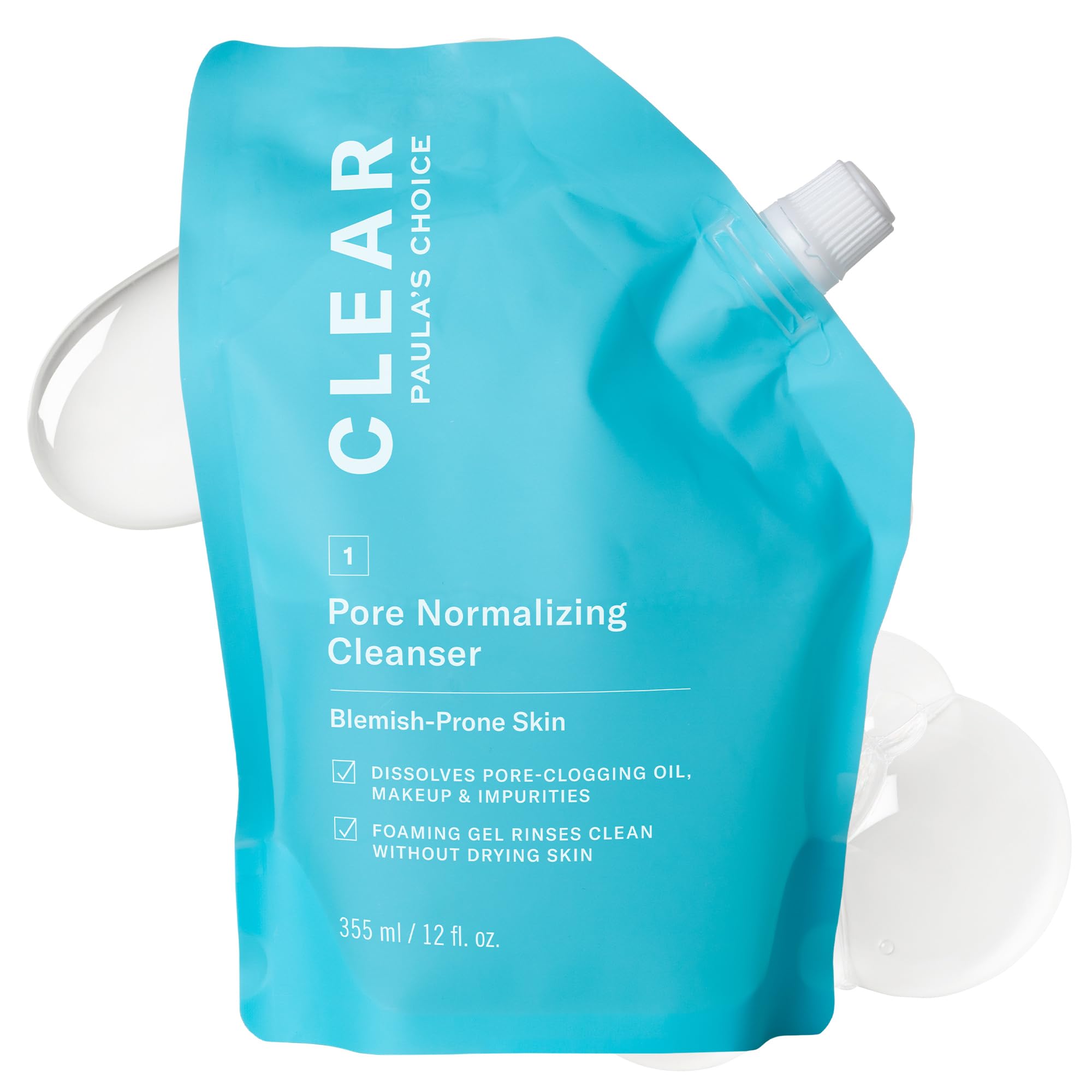 Paula's Choice CLEAR Pore refill pouch packaging reduces plastic waste.