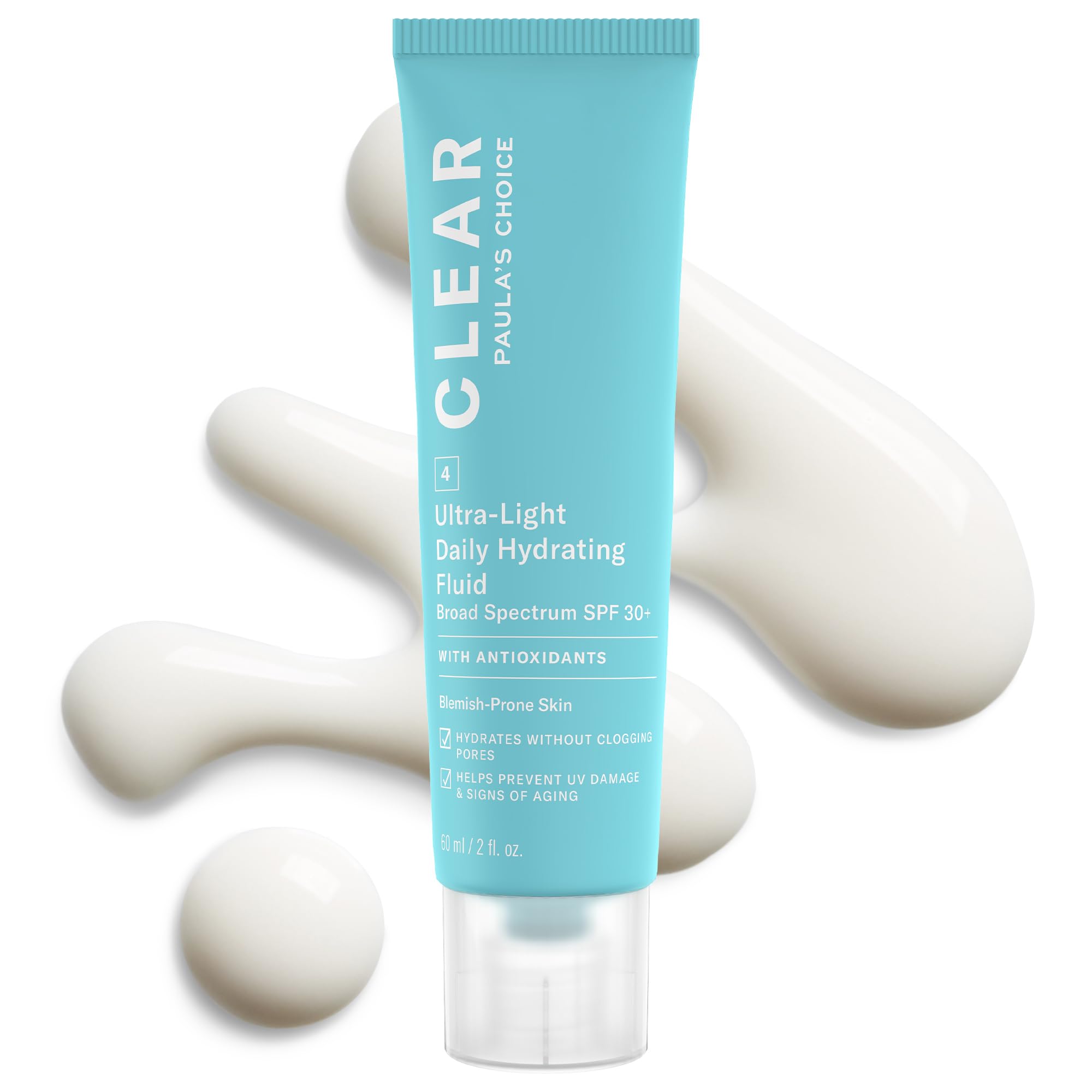 Paula's Choice CLEAR Ultra-Light SPF 30 bottle-pump shows matte hydration for blemish-prone skin.