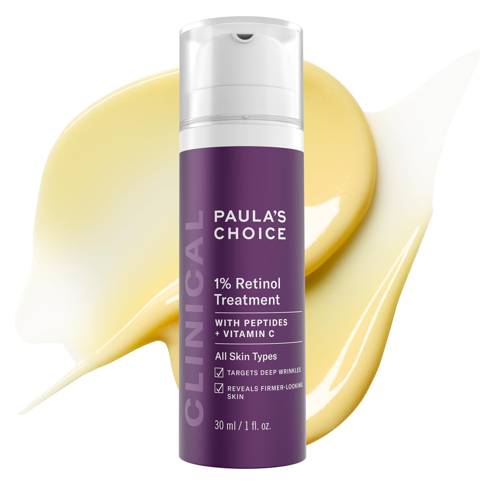 Paula's Choice Clinical 1% Retinol moisturizer bottle for nighttime anti-aging routine.