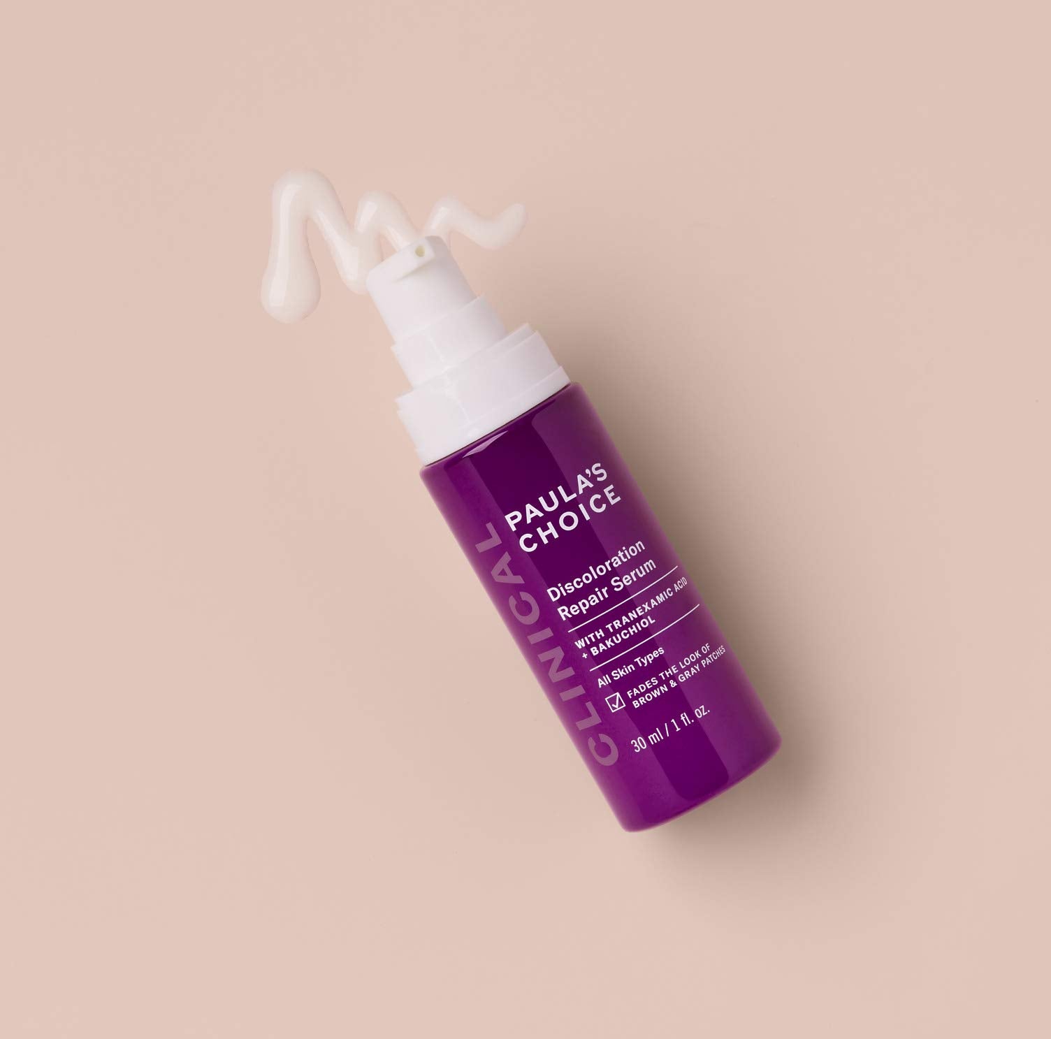 Paula's Choice Clinical Discoloration Repair Serum swatch demonstrates brightening potential on the skin.