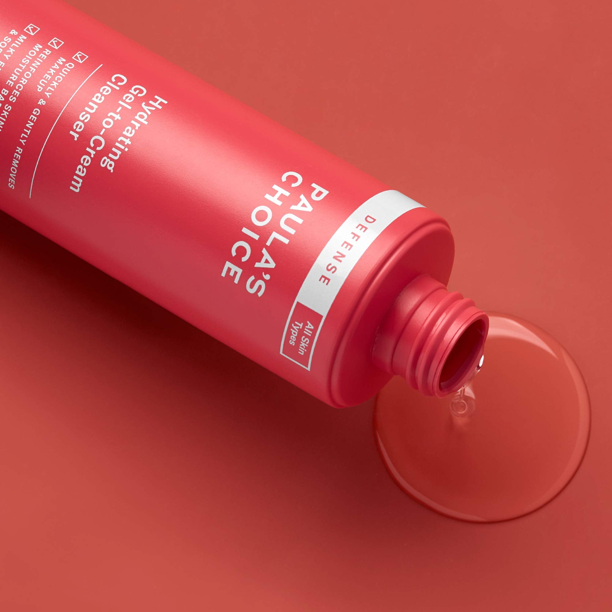 Paula's Choice DEFENSE gel-to-cream transition shown for a refreshing morning and evening cleanse