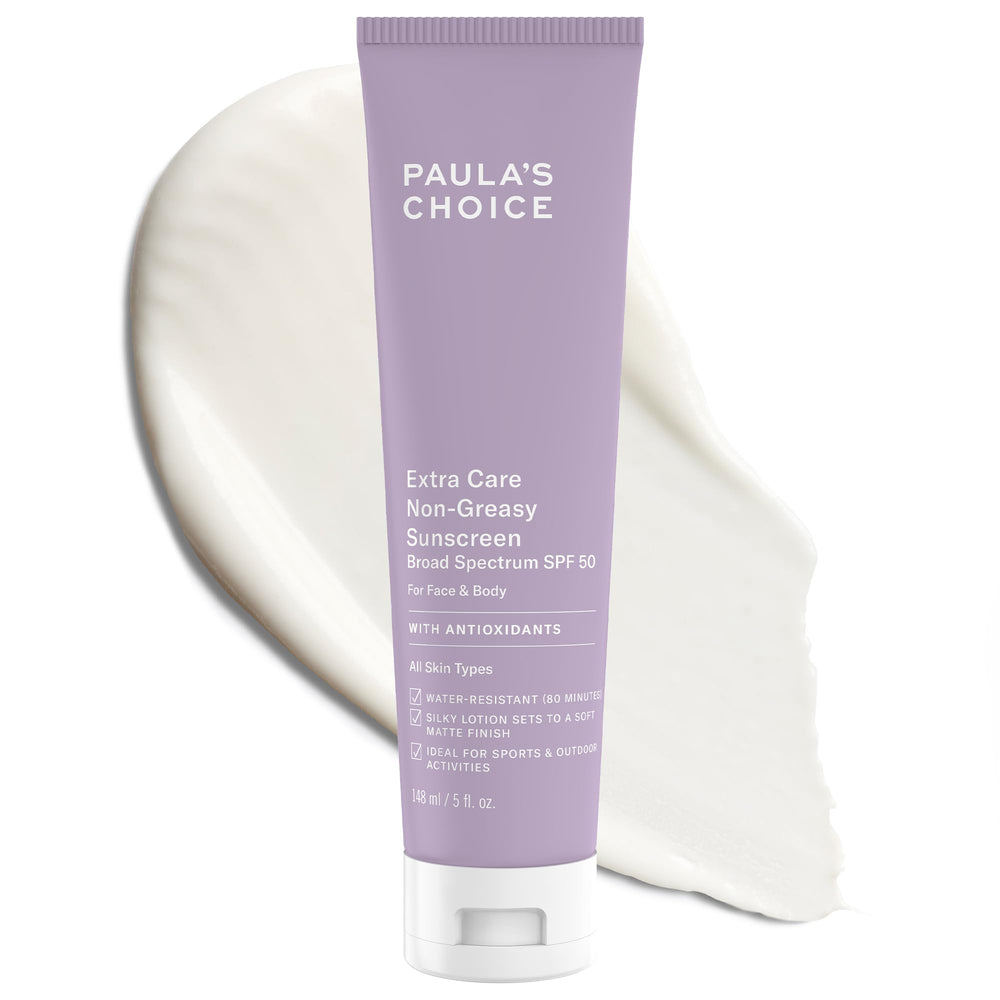 Paula's Choice Extra Care Oil Free Sunscreen face bottle with matte finish protects skin.