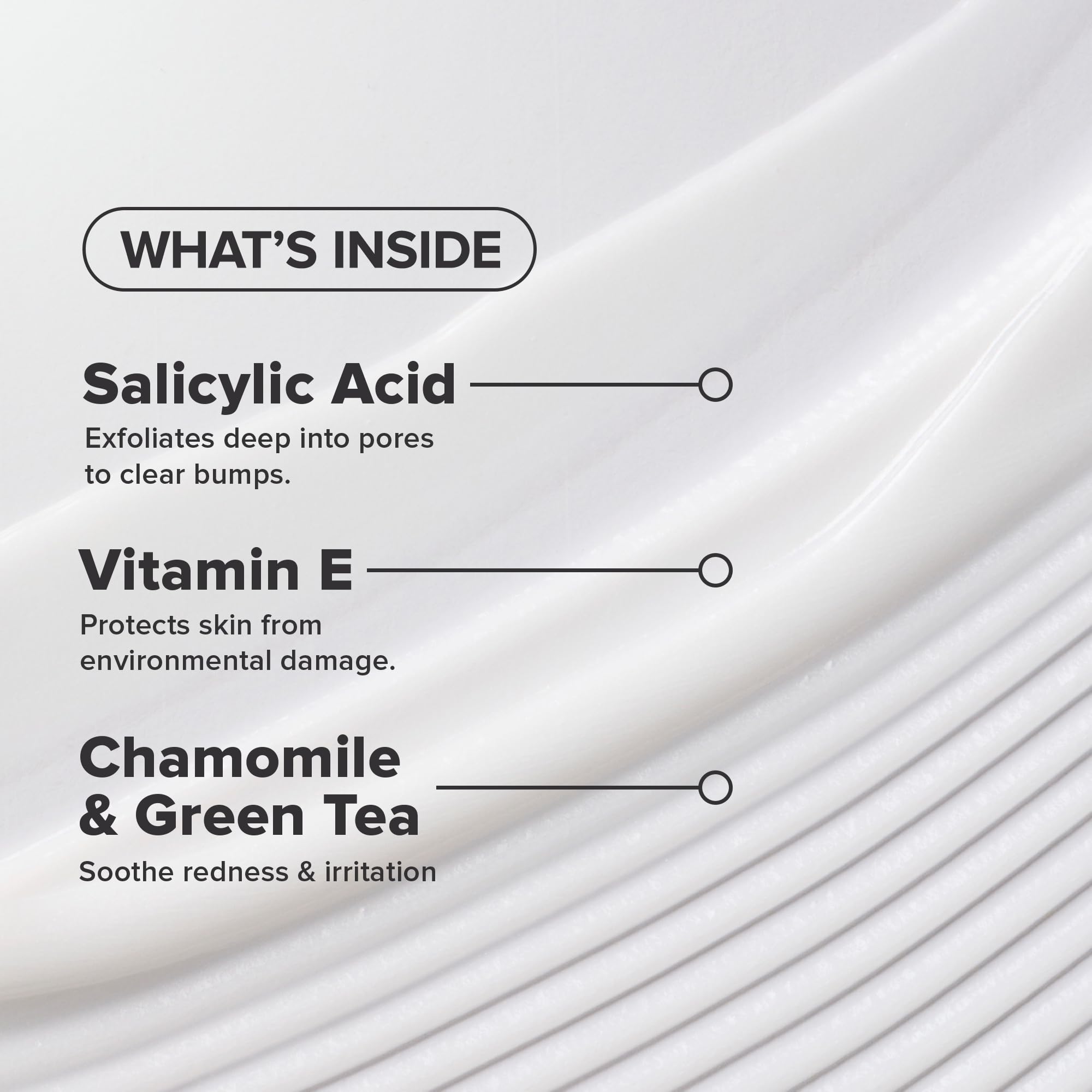 Paula's Choice green tea and chamomile ingredients label emphasizes soothing, antioxidant-infused care.