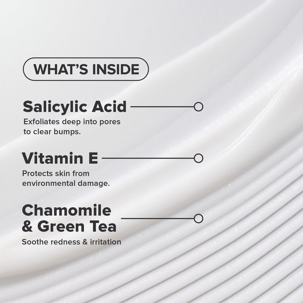 Paula's Choice green tea and chamomile ingredients label emphasizes soothing, antioxidant-infused care.