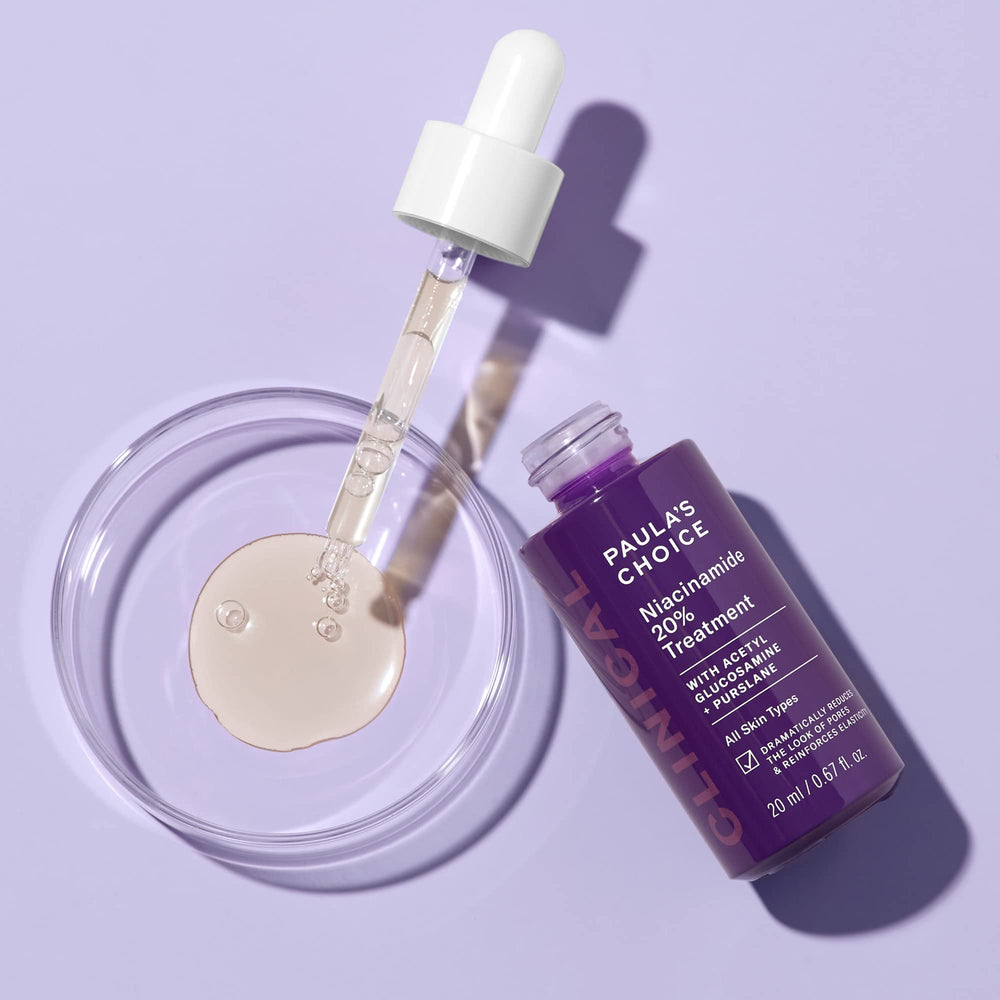 Paula's Choice bottle flatlay communicates premium skincare and science-backed formulation.
