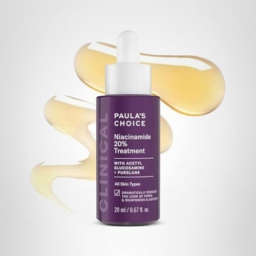 Paula's Choice niacinamide serum display with subtle glow hints at luminous skin outcomes.