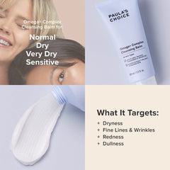 Paula's Choice Omega Complex Balm applied on the face delivers a hydrating cleanse.