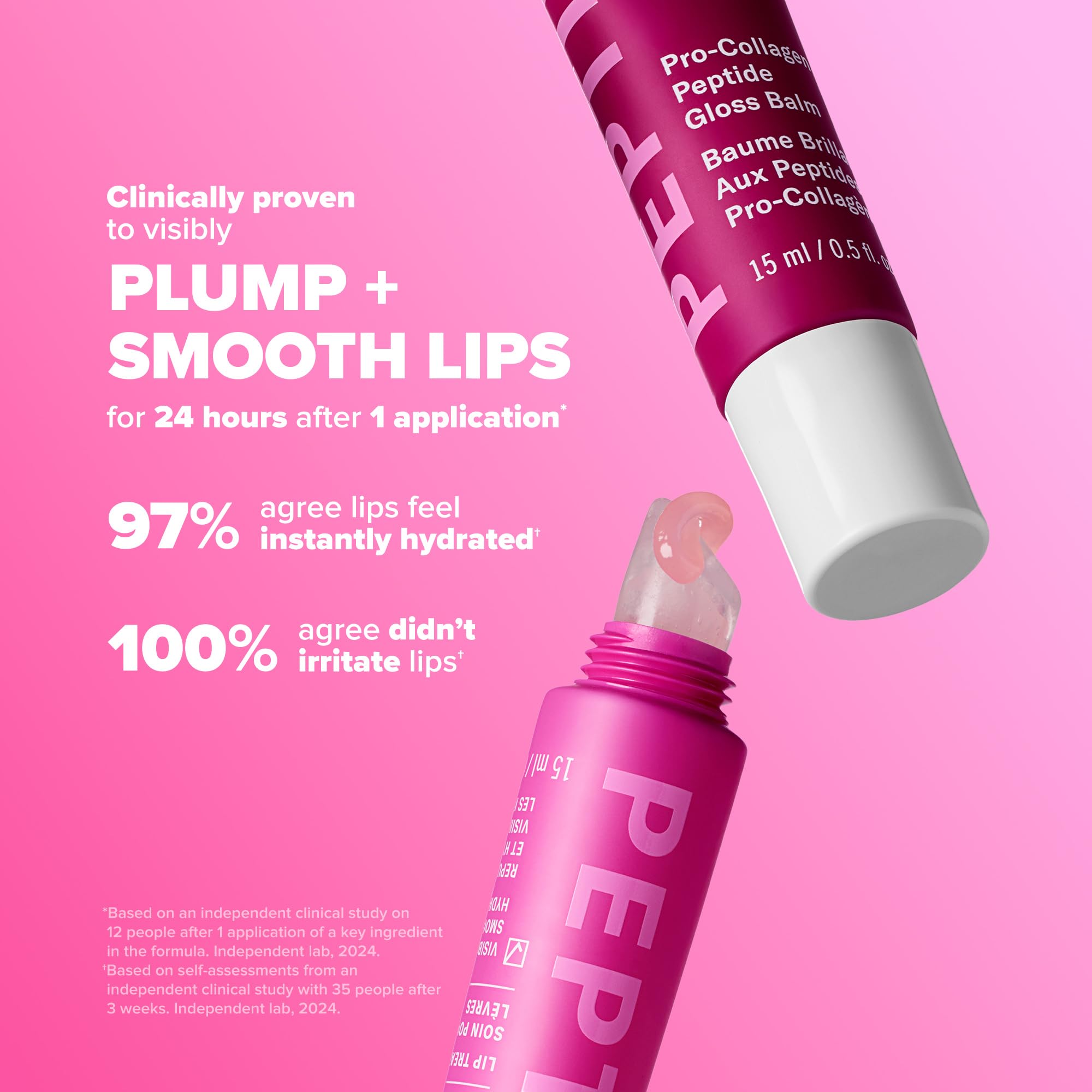 Paula's Choice Pro-Collagen Peptide Gloss Lip Balm on lips shows smooth, sheer gloss.