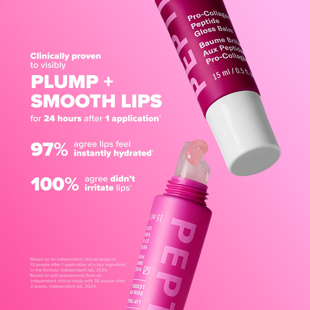 Paula's Choice Pro-Collagen Peptide Gloss Lip Balm on lips shows smooth, sheer gloss.