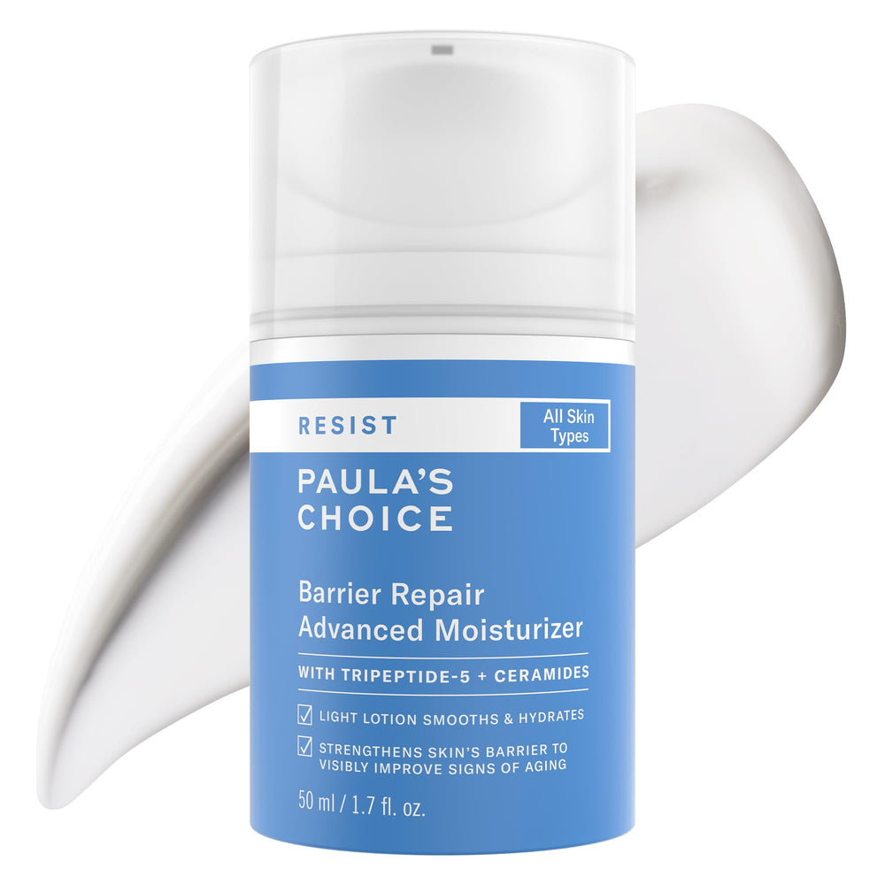 Paula's Choice RESIST Barrier Repair bottle front shows fragrance-free hydration for all skin types.