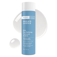 Paula's Choice RESIST daily pore refining treatment bottle-front shows fragrance-free exfoliant for clearer pores.