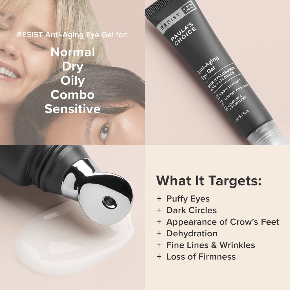 Woman applying Paula's Choice RESIST Eye Gel under-eye area.