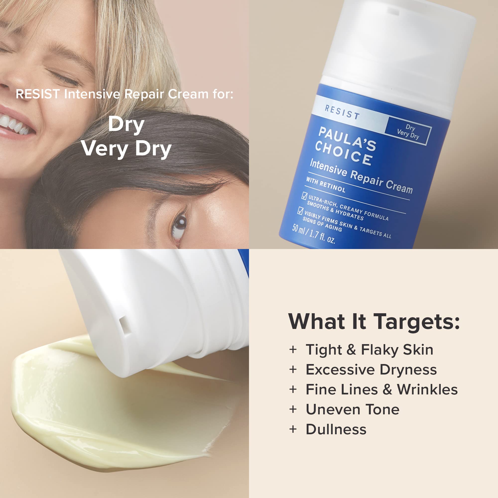 Neck and chest application shown for multi-area hydration with Paula's Choice cream.