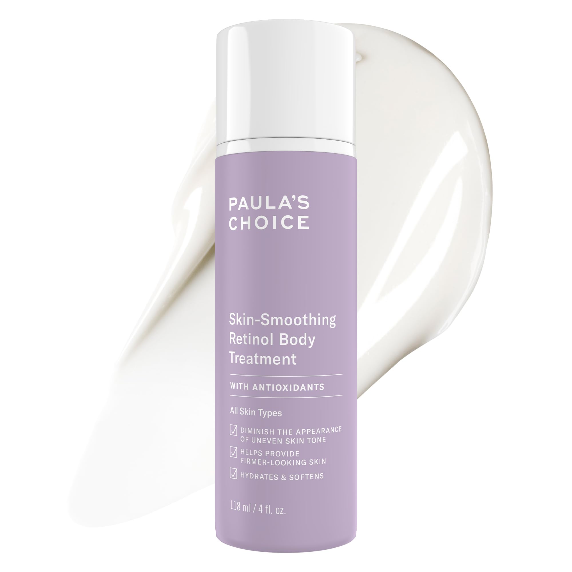 Paula's Choice retinol skin-smoothing body lotion packaging, fragrance-free and hydrating.