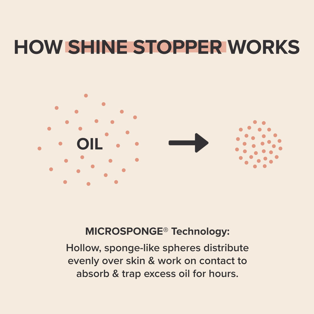 Paula's Choice Shine Stopper primer application image shows oil control on shiny skin for a lasting look.