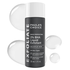 Paula's Choice Skin Perfecting 2% BHA bottle pour for controlled pore-clearing application.