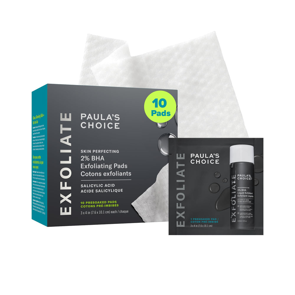 Paula's Choice Skin Perfecting 2% BHA pad pack for travel-friendly exfoliation and clearer pores.