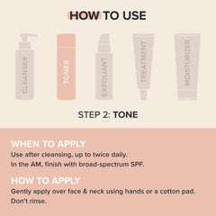 Close-up of toner ingredients highlighting hyaluronic acid for hydration