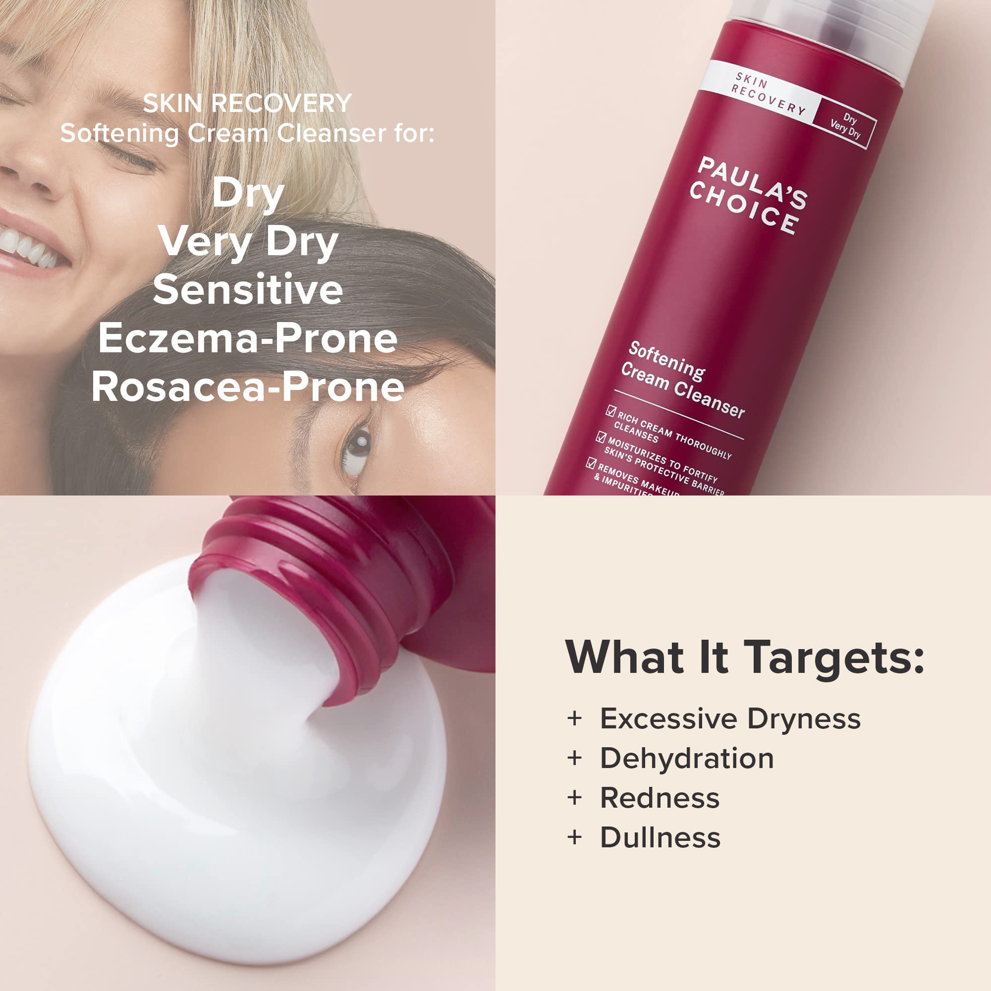 Paula's Choice Skin Recovery Cream Cleanser texture close-up showing soothing, rich cream.