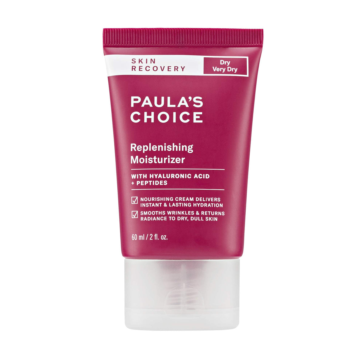 Paula's Choice Skin Recovery moisturizer jar demonstrates rich hydration for dry skin.