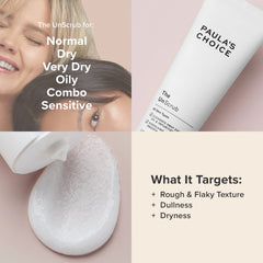 Using Paula's Choice The UnScrub during routine demonstrates fragrance-free cleansing for sensitive skin.
