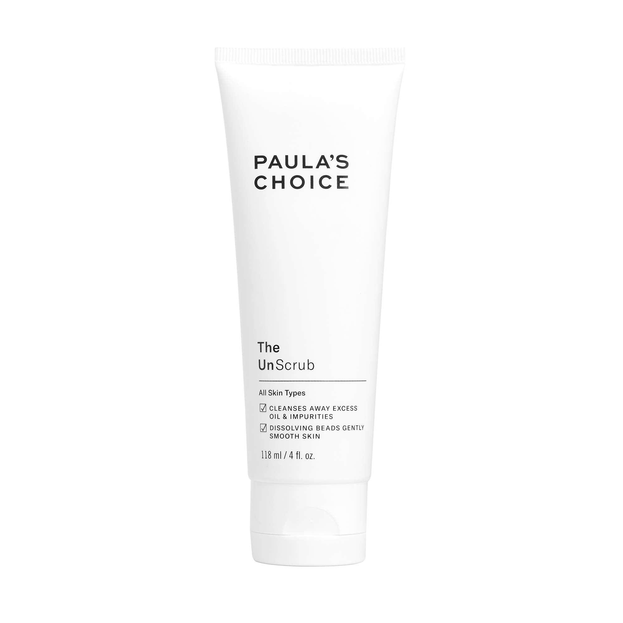 Paula's Choice The UnScrub bottle front shows gentle exfoliation for refreshed skin.