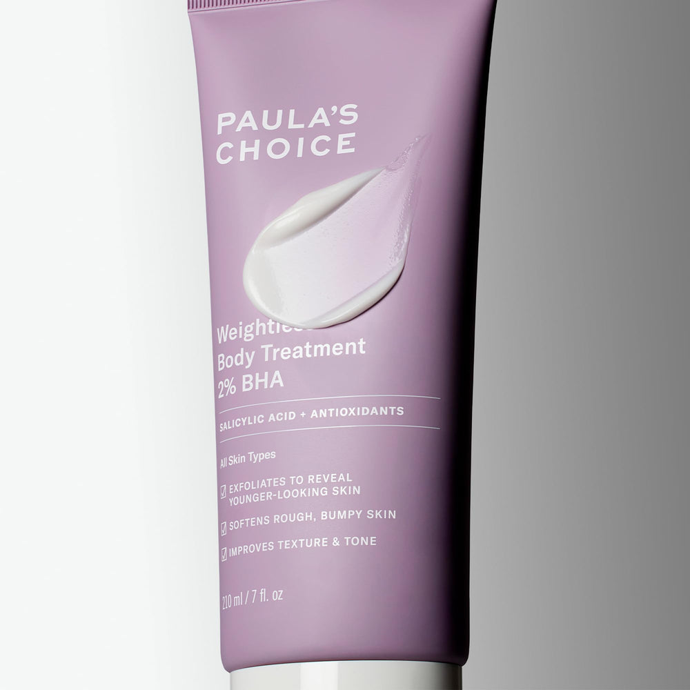 Paula's Choice Weightless Body Lotion bottle cap close-up highlighting fragrance-free, lightweight formula.