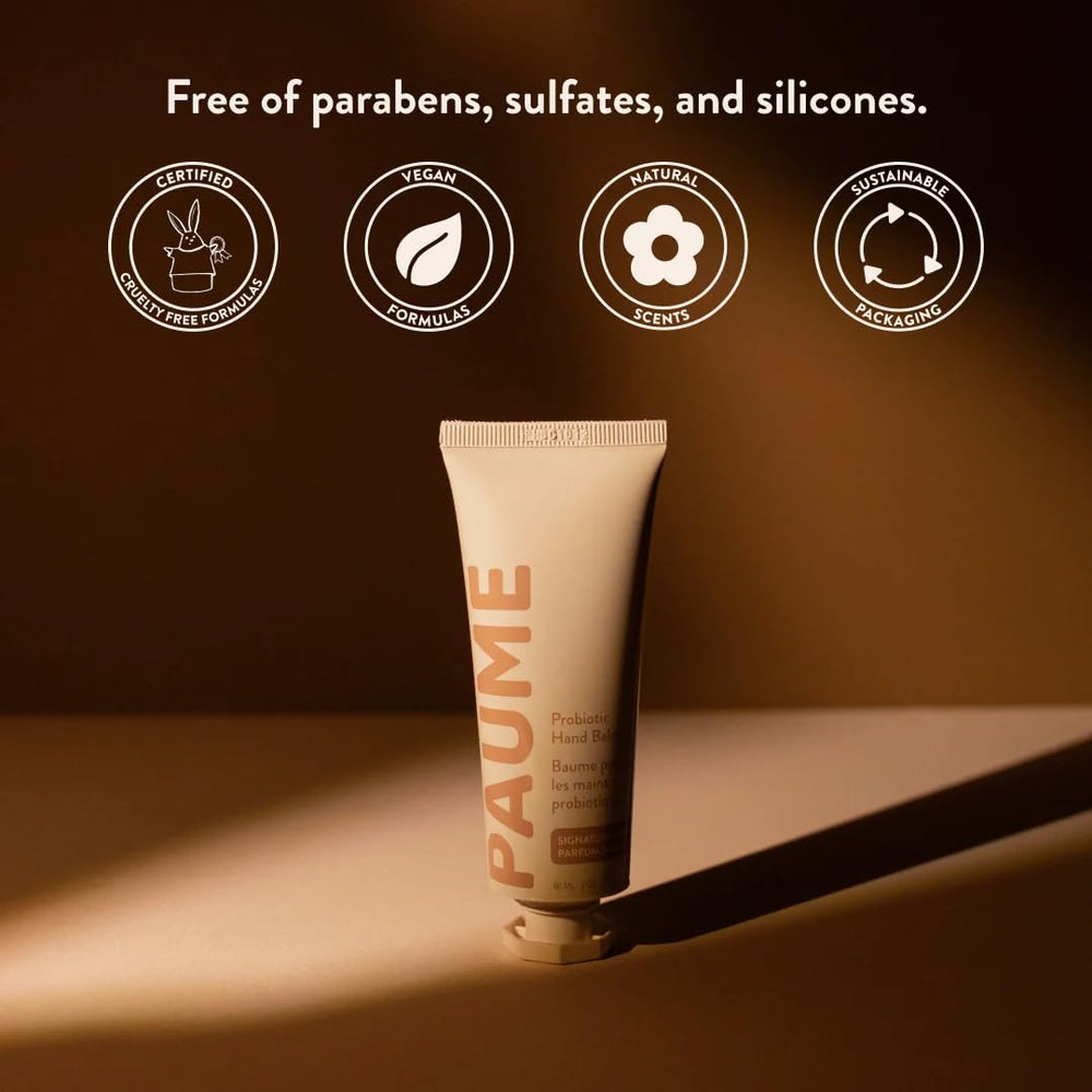 PAUME probiotic balm supports skin microbiome after cleansing during daily use.