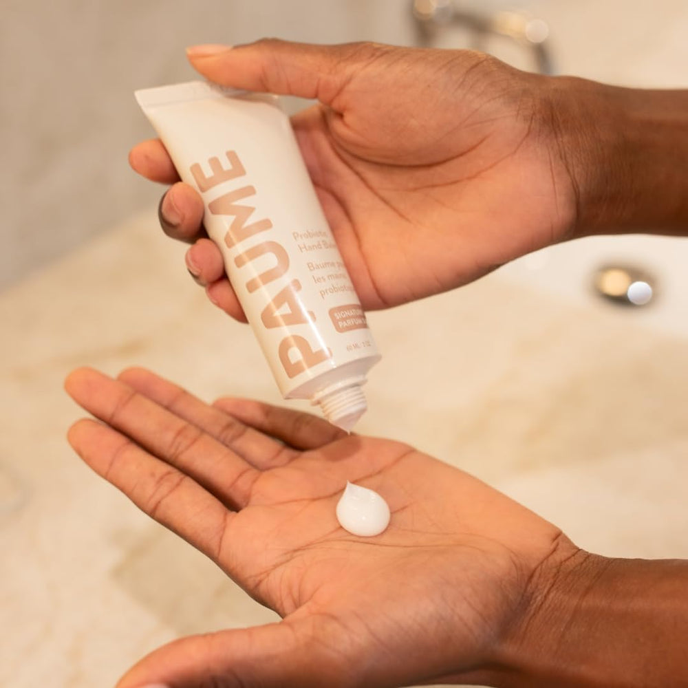 Texture close-up reveals lightweight, non-greasy feel of PAUME balm.