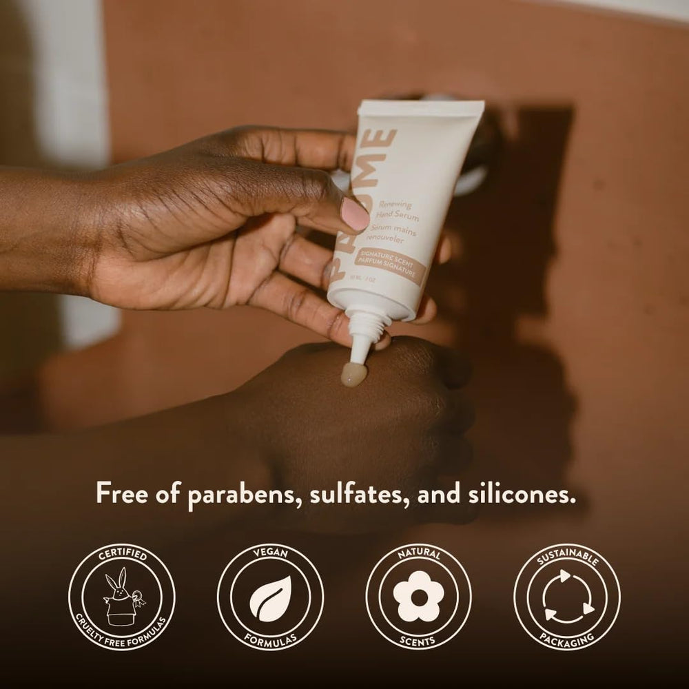 PAUME Renewing Hand Serum beside product packaging to emphasize branding