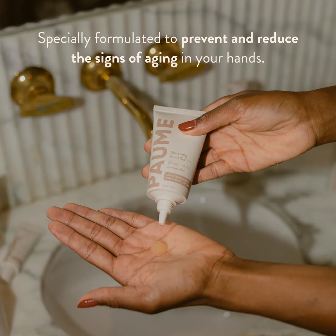 PAUME Renewing Hand Serum texture swatch shows silky, fast-absorbing hydration