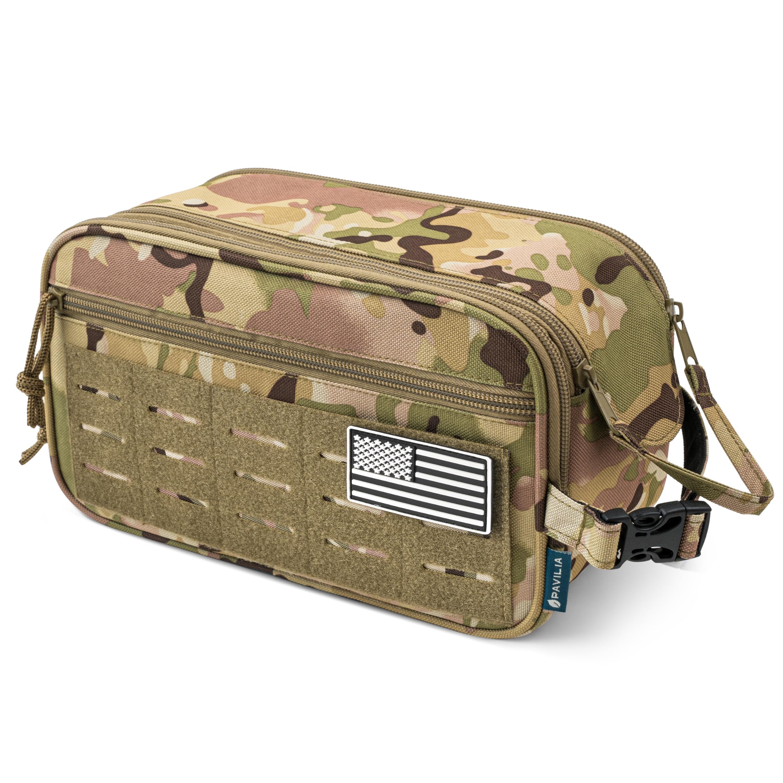 PAVILIA gift-ready men's toiletry bag suited for travel, gym, and outdoor use.