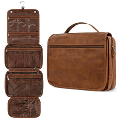 PAVILIA hanging toiletry bag folded view—compact travel organizer to fit essentials.