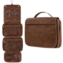 PAVILIA hanging toiletry bag folded for compact travel organization.