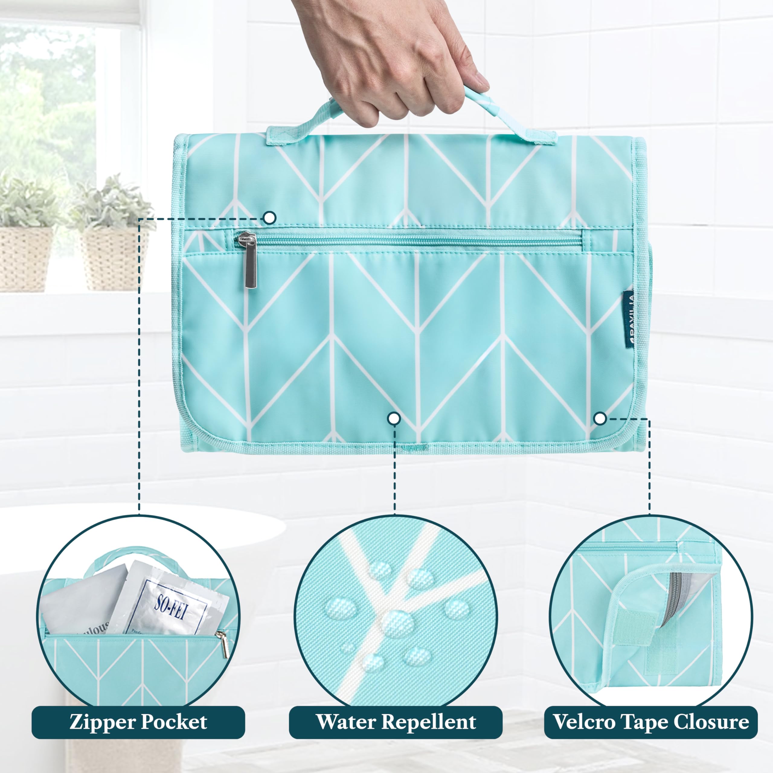 PAVILIA waterproof fabric protects contents during travel.