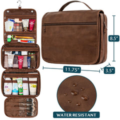 PAVILIA hanging toiletry bag unfolded showing organized compartments for skincare.