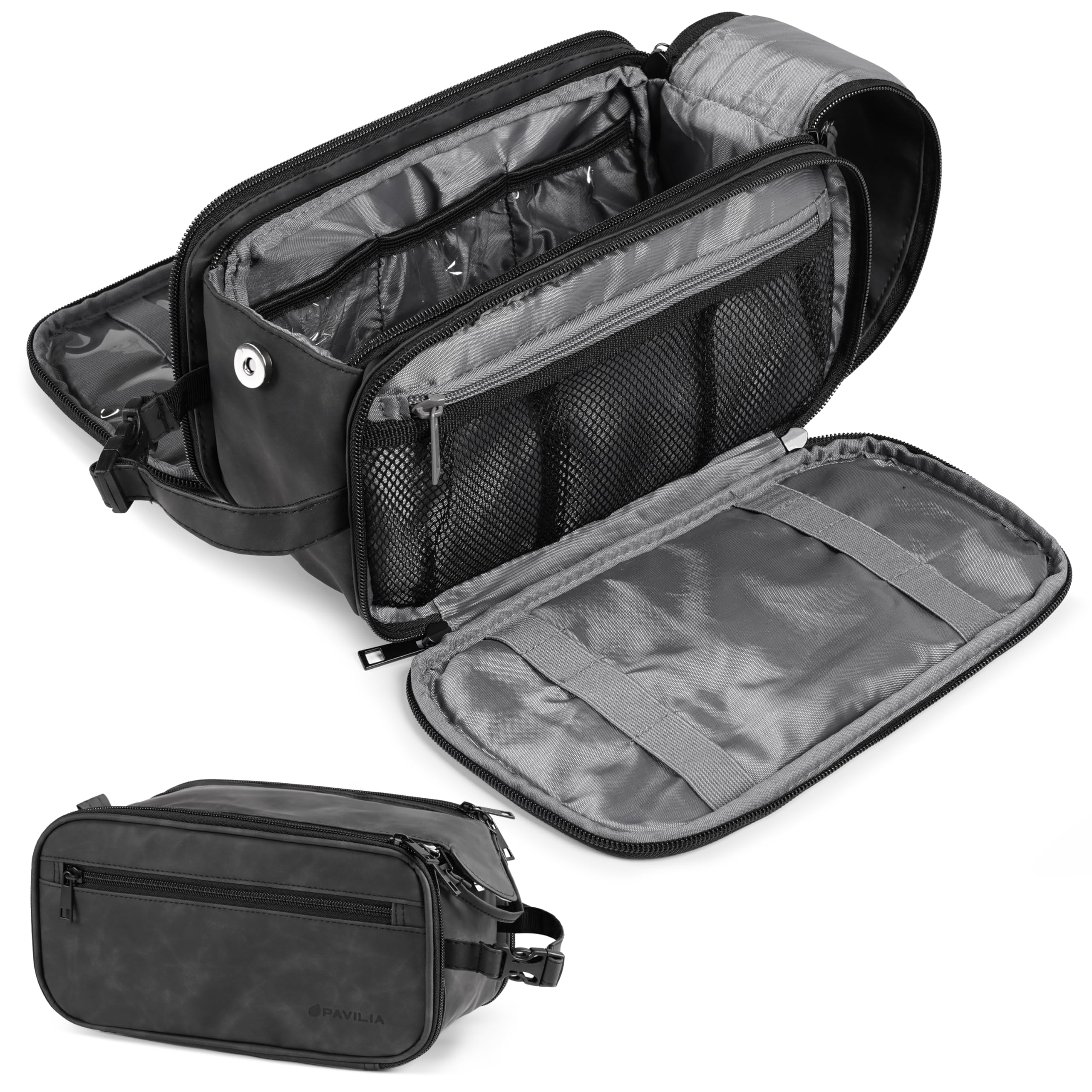 PAVILIA large toiletry bag main compartment keeps grooming essentials organized during travel.