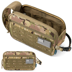 PAVILIA tactical toiletry bag front view with MOLLE for modular organization.