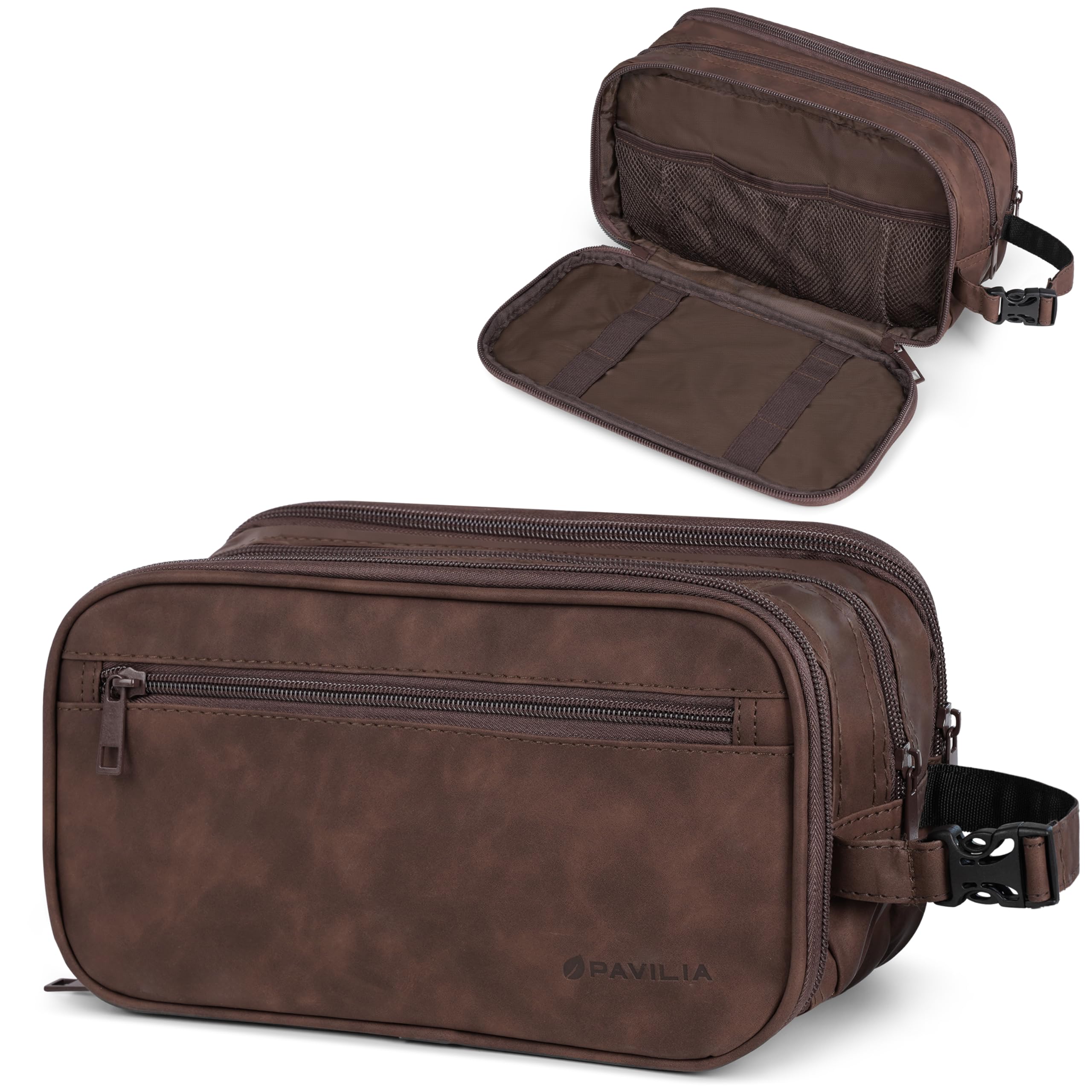 PAVILIA toiletry bag dark brown front view for organized travel