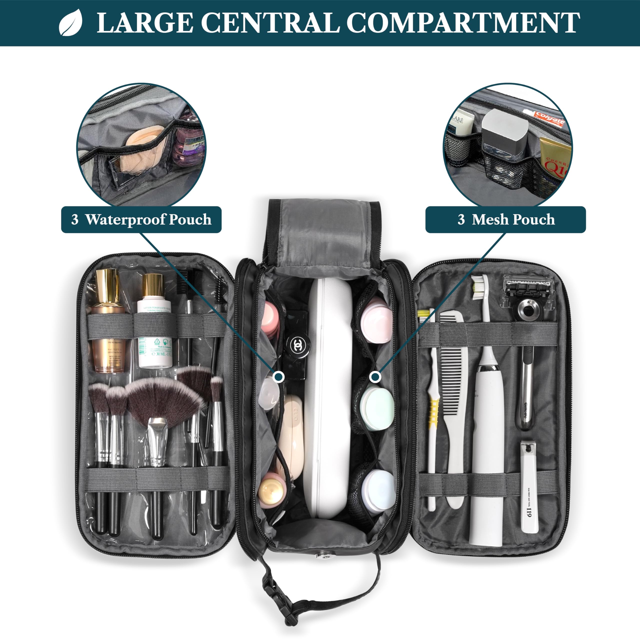 PAVILIA Toiletry Bag dimensions 10.5 x 5.5 x 6 inches for ample packing.