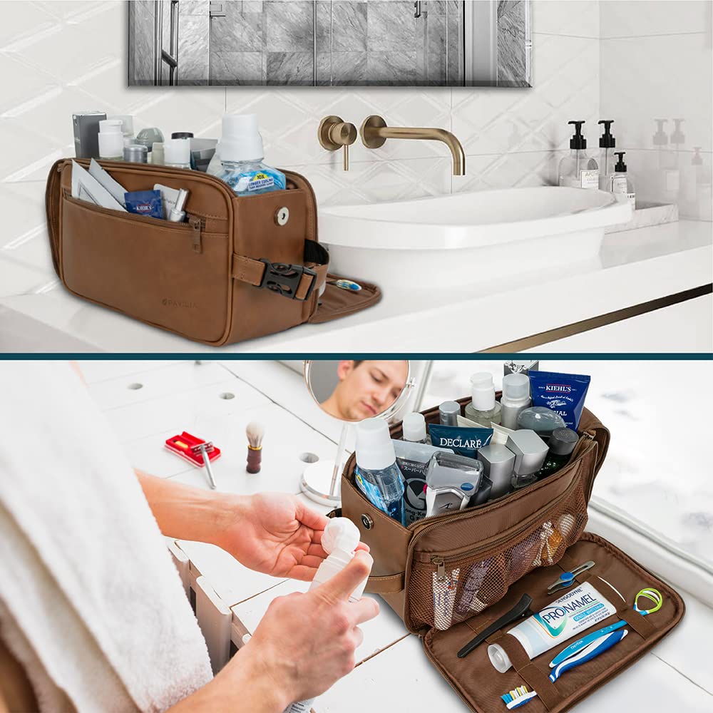 PAVILIA Toiletry Bag Handle Buckle for easy hanging in hotel bathrooms.