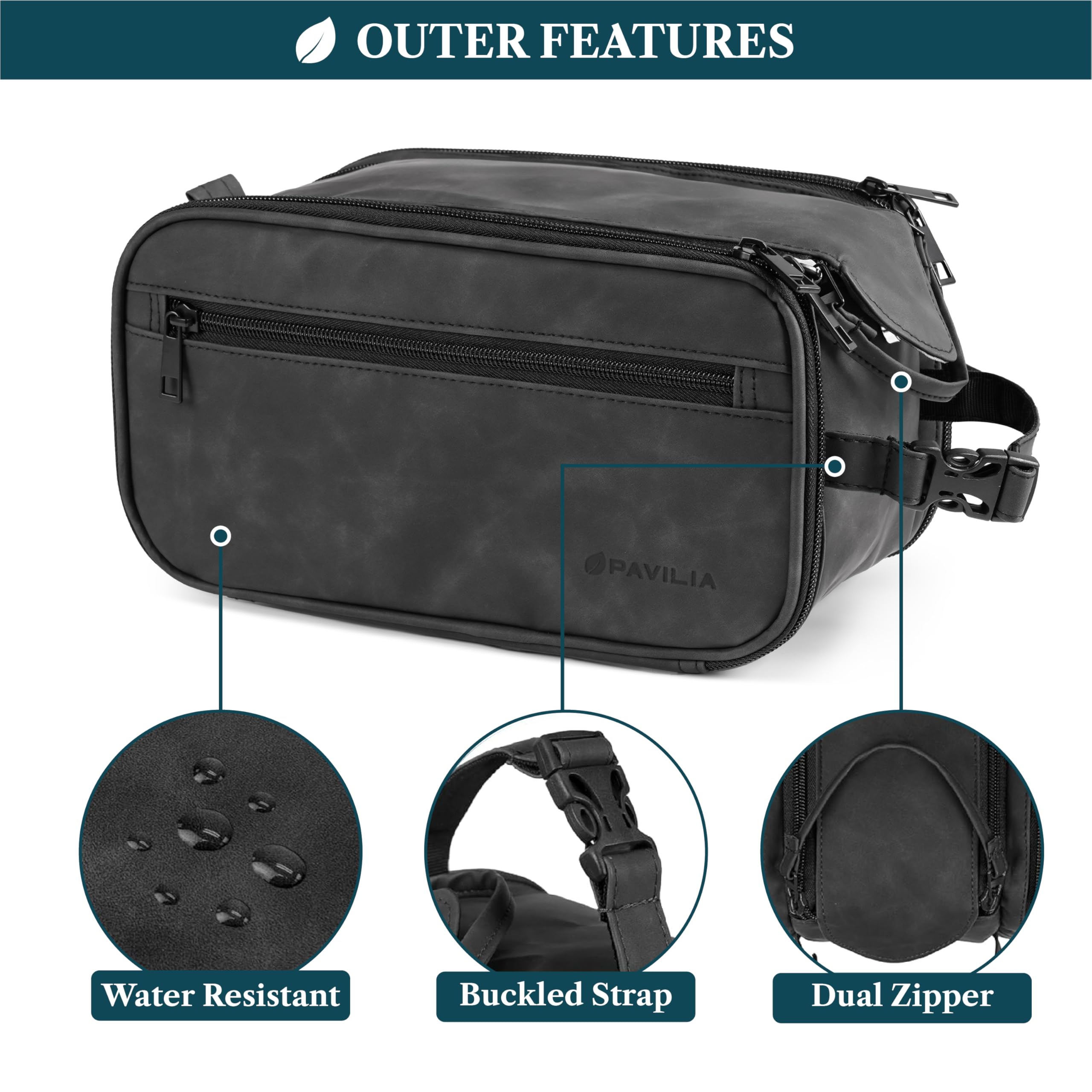 PAVILIA Toiletry Bag hanging clip-buckle allows convenient hotel room setup.